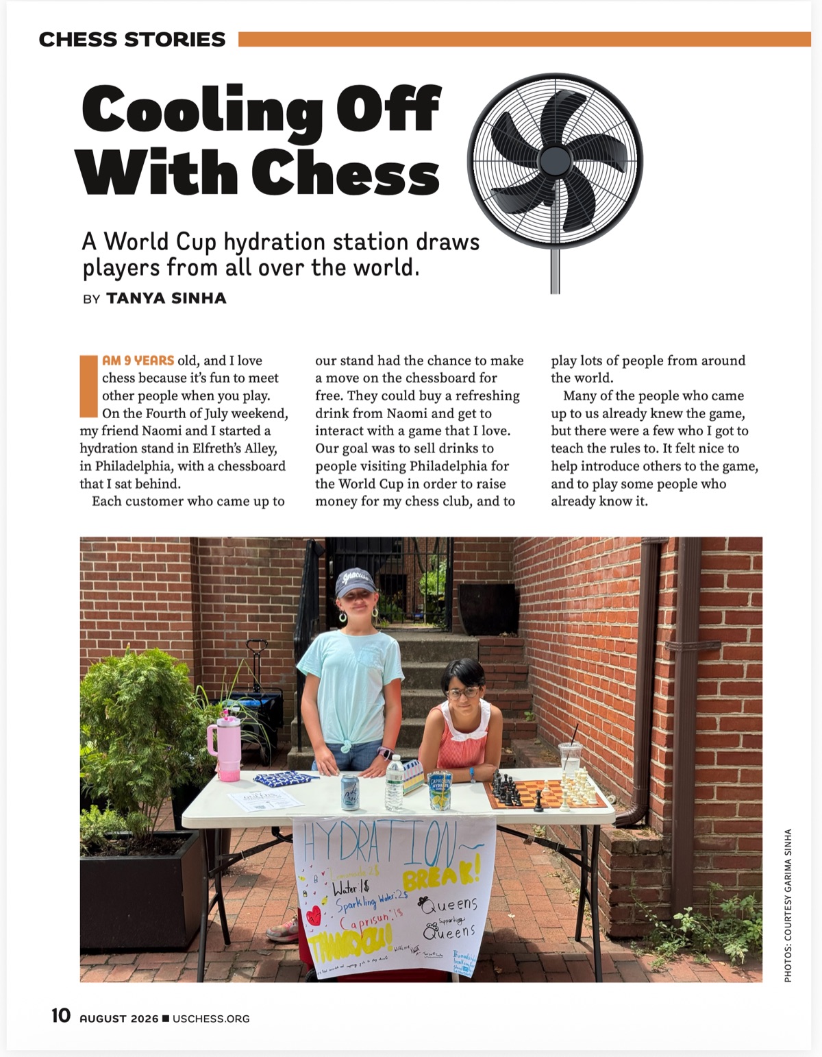 Tanya's article "Cooling Off With Chess" in the August 2026 issue of Chess Life Kids magazine